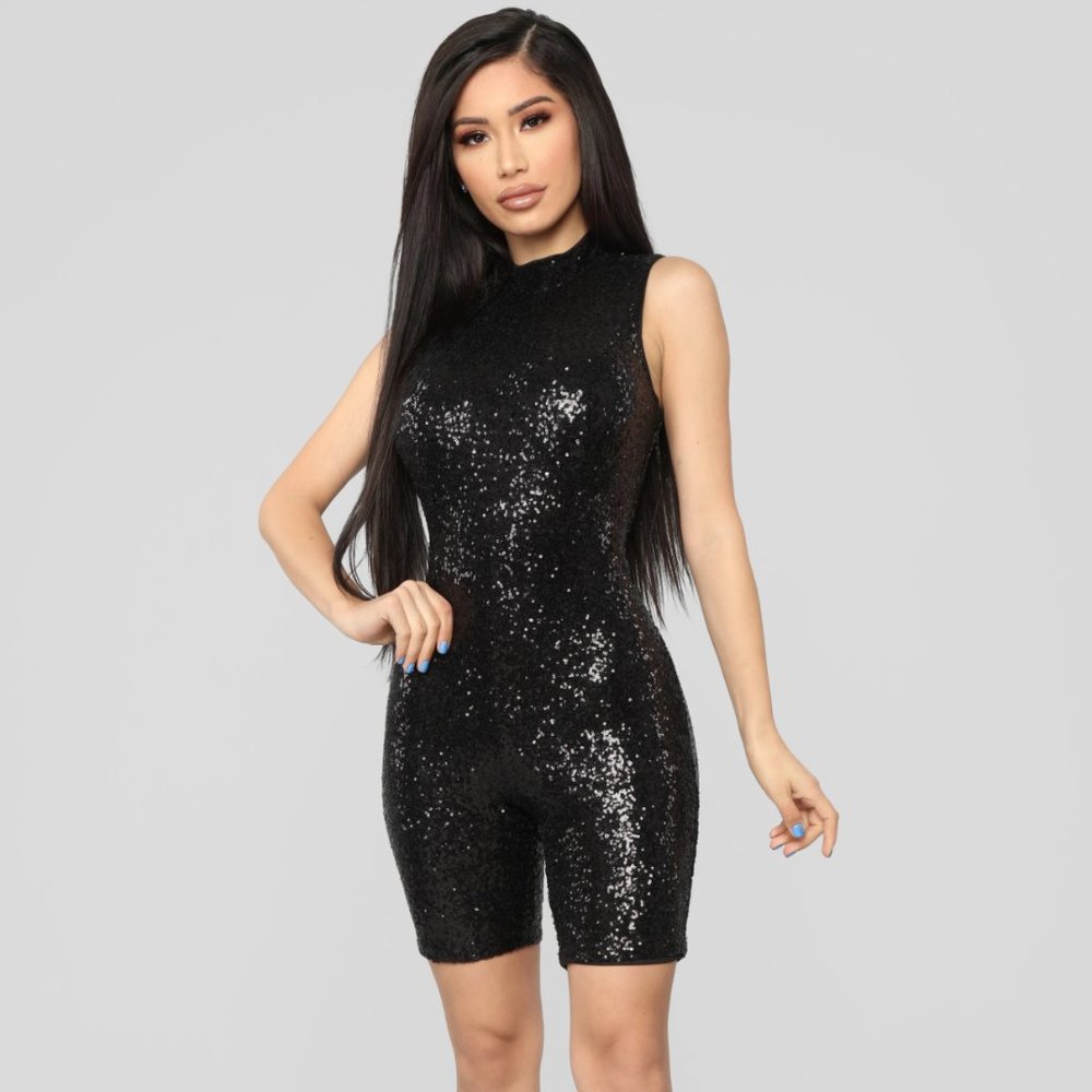 SEQUIN BIKER SHORT ROMPER